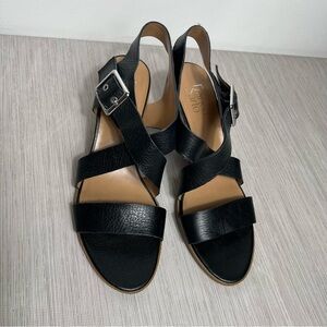 Franco Sarto Black Strappy Sandals with Silver Buckle